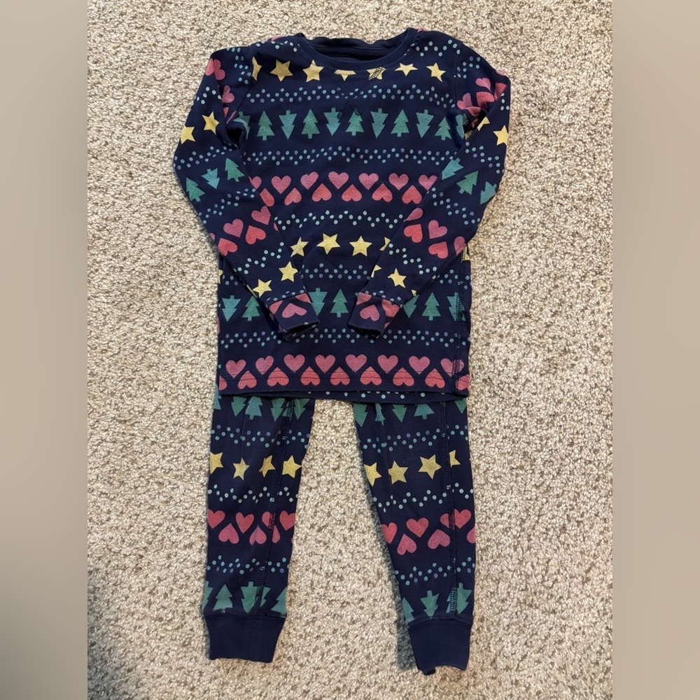Primary 100% Organic Cotton Print Pajamas Set Size 4-5 Navy with Colorful Shapes